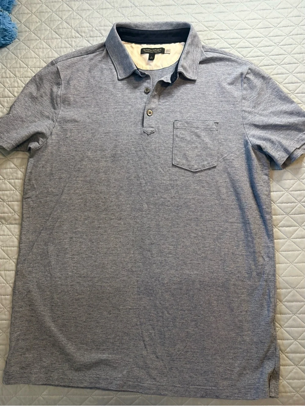 Banana Republic Men's Heathered Light Blue Polo with Chest Pocket